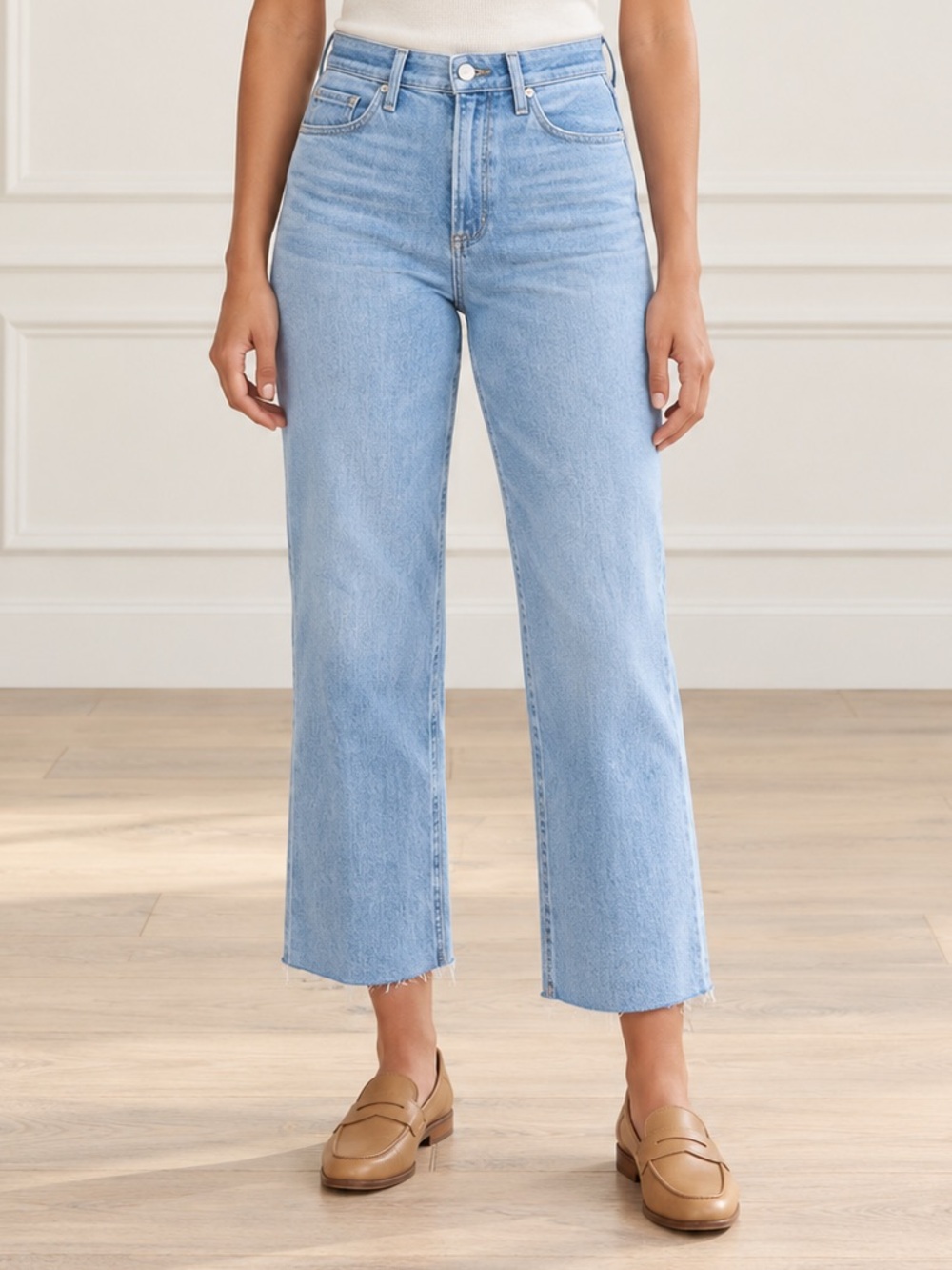 PAIGE Nellie Culotte Jeans Size 24 Harmonic Wide Leg Crop Mid Rise Light Wash